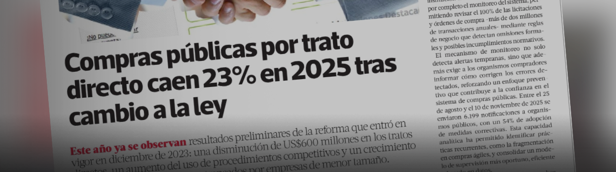 Finaliza implementación de reforma de las compras públicas: Tratos Directos disminuyen y participación de Pymes crece